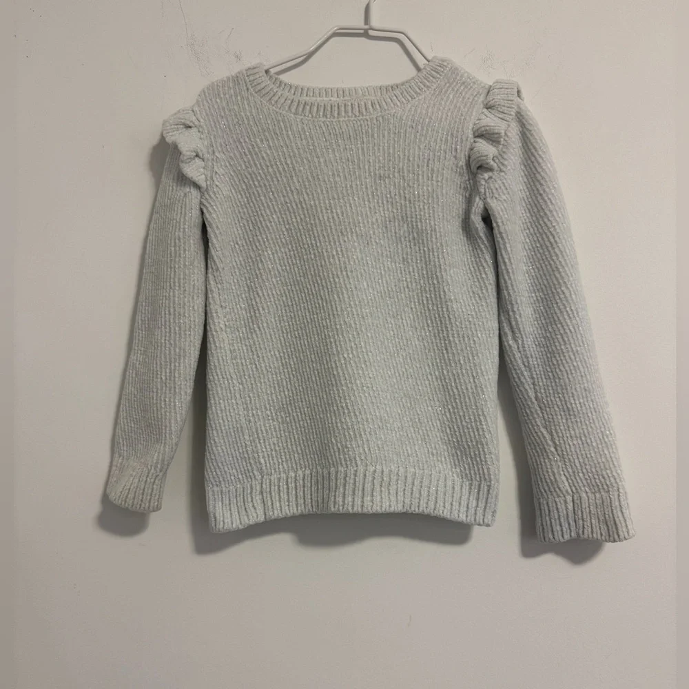 OshKosh B'gosh Light White and Gray Sparkle Ruffle Sweater